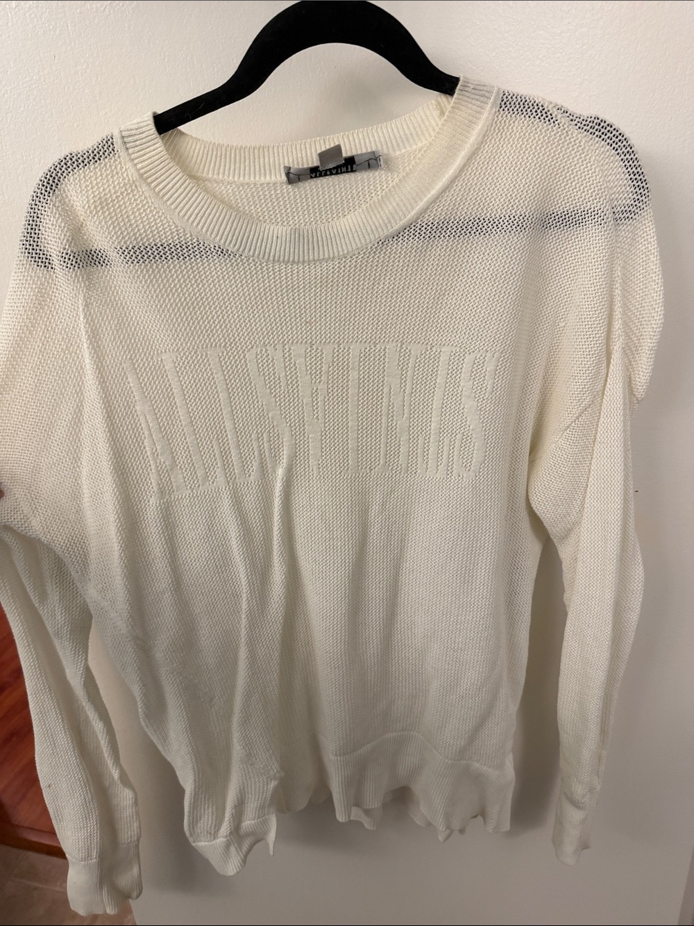 All Saints Cream Embossed Logo Crewneck Sweater